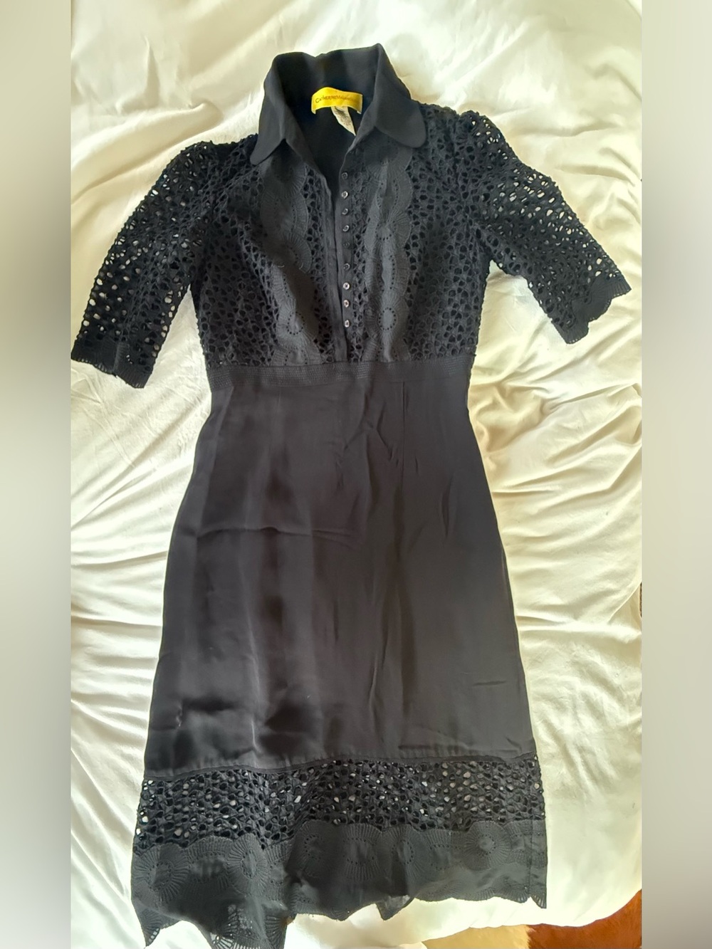 Catherine Malandrino Black Silk Sheath Dress with Lace details